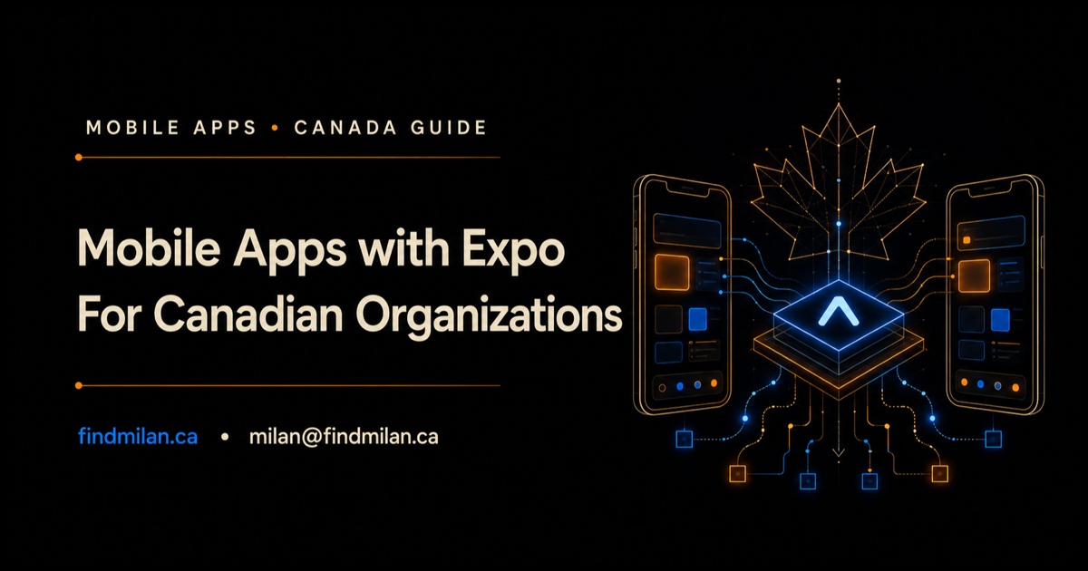 Mobile apps with Expo for Canadian organizations, illustrated as connected cross-platform applications