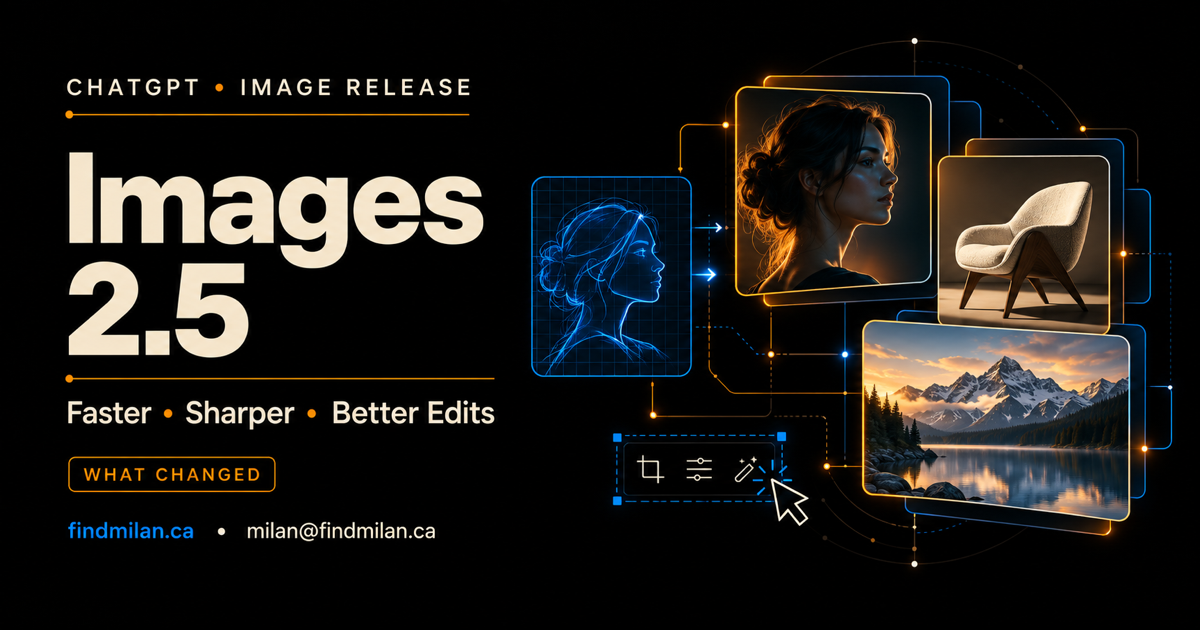 ChatGPT Images 2.5 release guide showing a sketch transformed into polished portrait, product, and landscape images