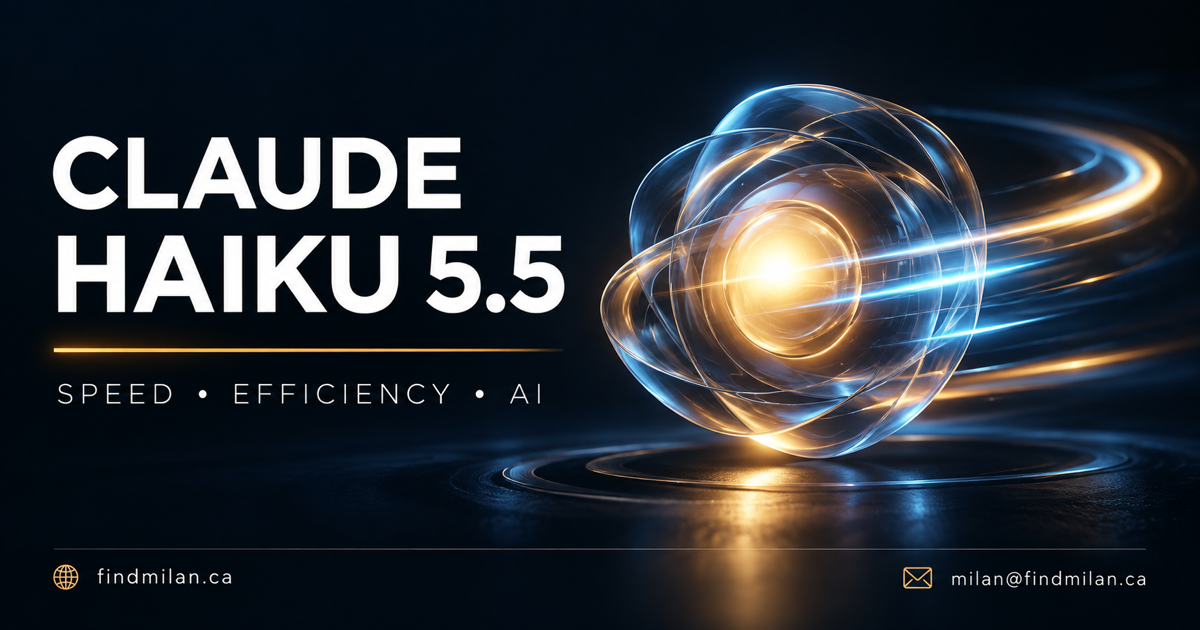 Claude Haiku 5.5 social card with a luminous blue-and-amber model core suggesting speed and efficient AI work