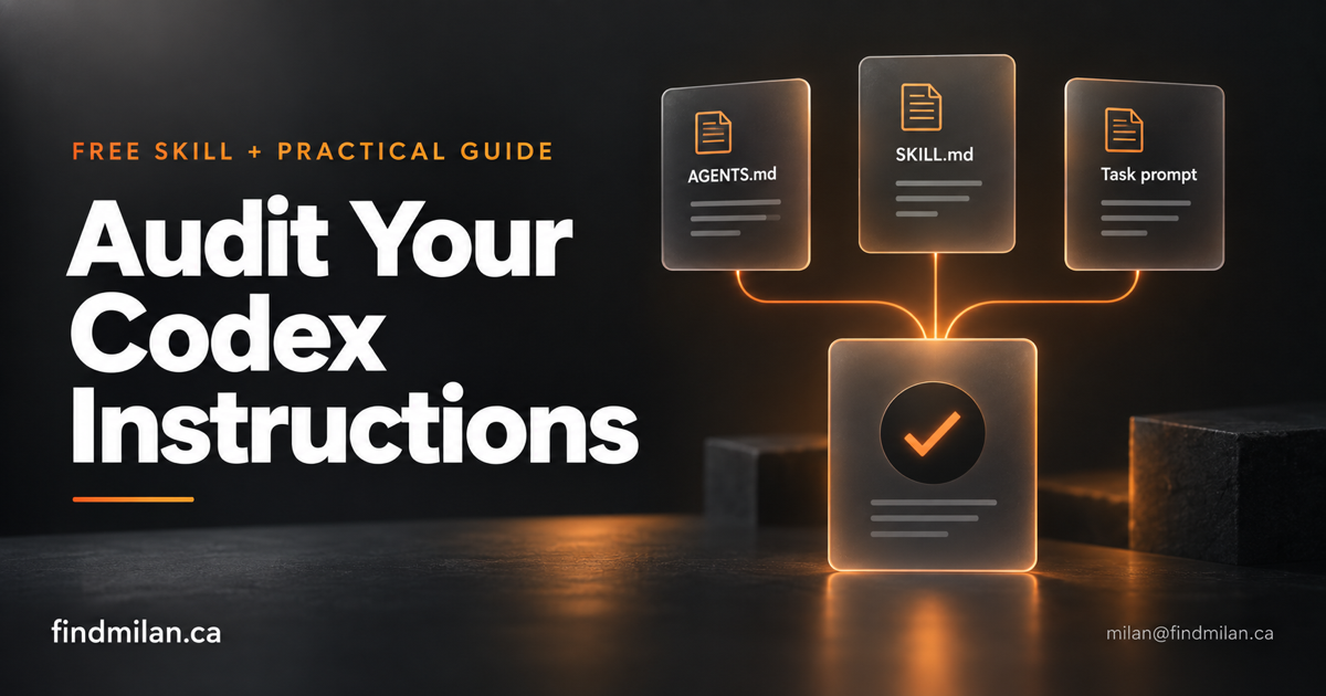 FindMilan guide to auditing Codex instructions, connecting AGENTS.md, skills, and task prompts to a reviewable audit report