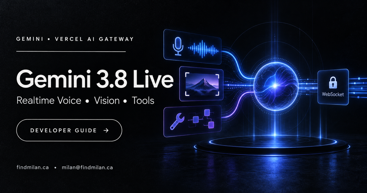 Gemini 3.8 Live developer guide showing realtime voice, vision, tool calls, and a secure WebSocket connection