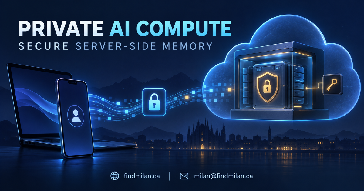 Private AI Compute architecture concept with encrypted data flowing from a personal device to a secure cloud enclave