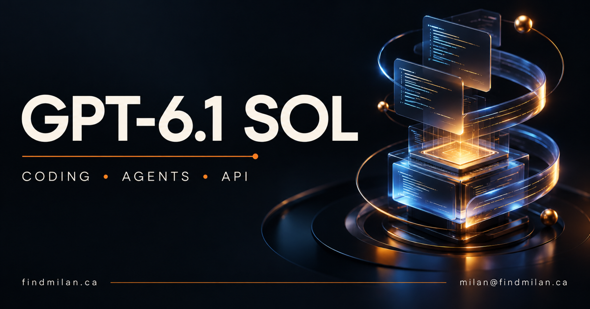 GPT-6.1 Sol FindMilan social card with a blue and amber code-workflow illustration