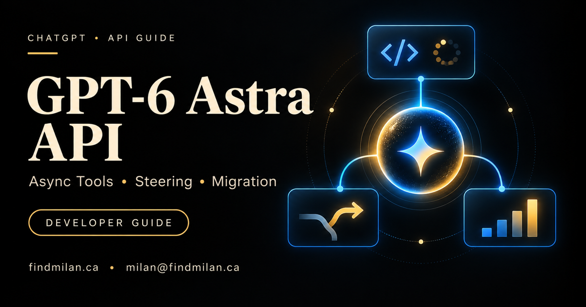 GPT-6 Astra API developer guide showing async tool calls, mid-turn steering, and adjustable reasoning connected to an AI workflow