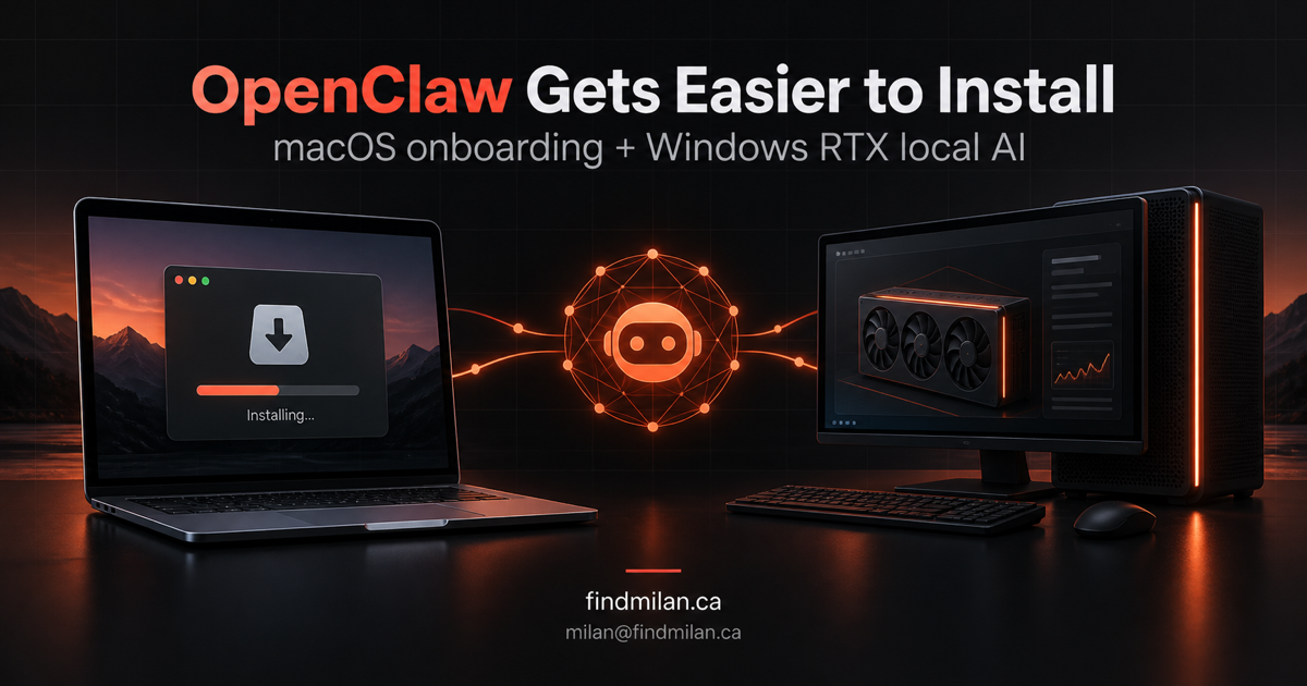 OpenClaw macOS installer connected to a Windows RTX computer running a local AI model