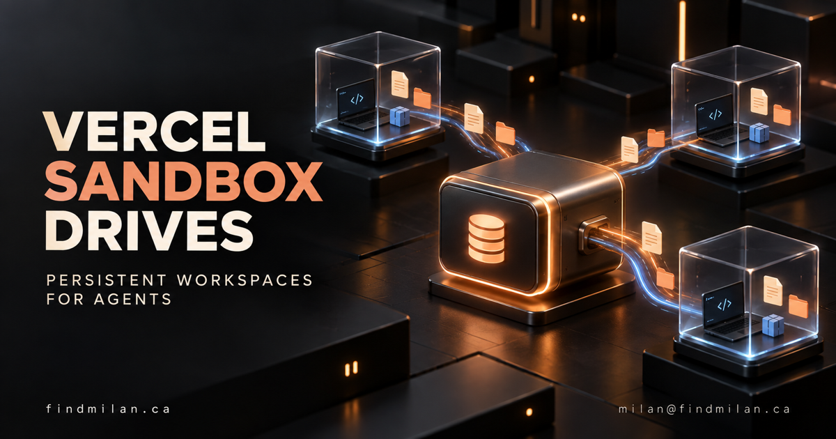 Persistent storage drive connected to isolated code sandboxes, representing Vercel Sandbox Drives for reusable agent workspaces